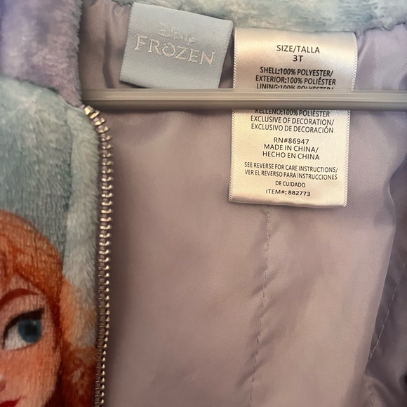 Disney Frozen Elsa and Anna Zip Up Hooded Jacket - 3T - Plush Lined - Picture 2 of 5